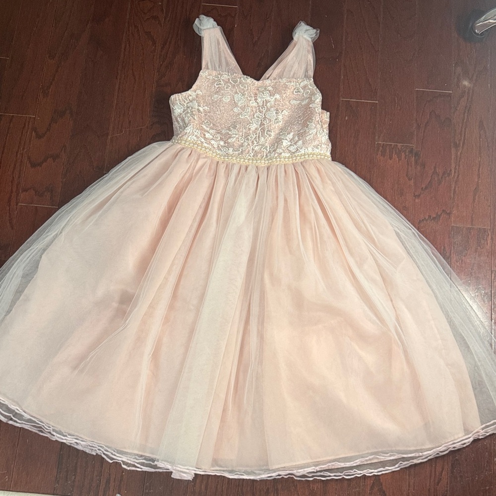 Bonnie Jean Pink Lace Formal Dress
